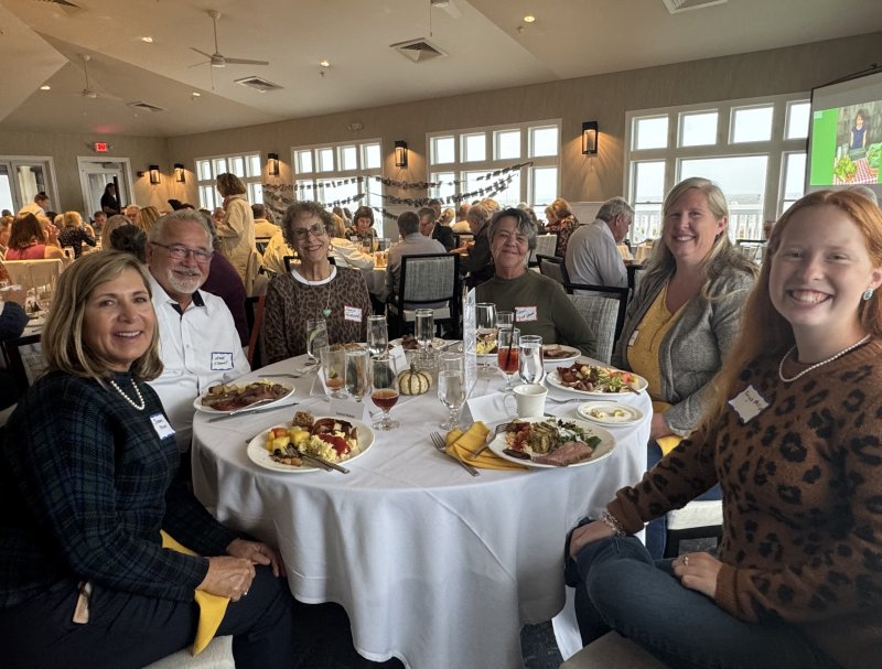 Gathered for the 20th anniversary celebration are (l-r) HLFM board member Joanne Meloro, Mark O’Donnell, featured artist Nancy Friedman, Carol Boyd-Heron, Patricia Phillips and Anya Phillips of Anya’s Homestead.